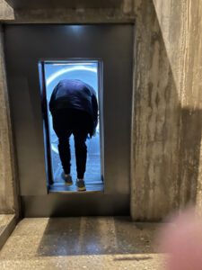 Entering the barrel to go to the top of the Gateway Arch in St Louis