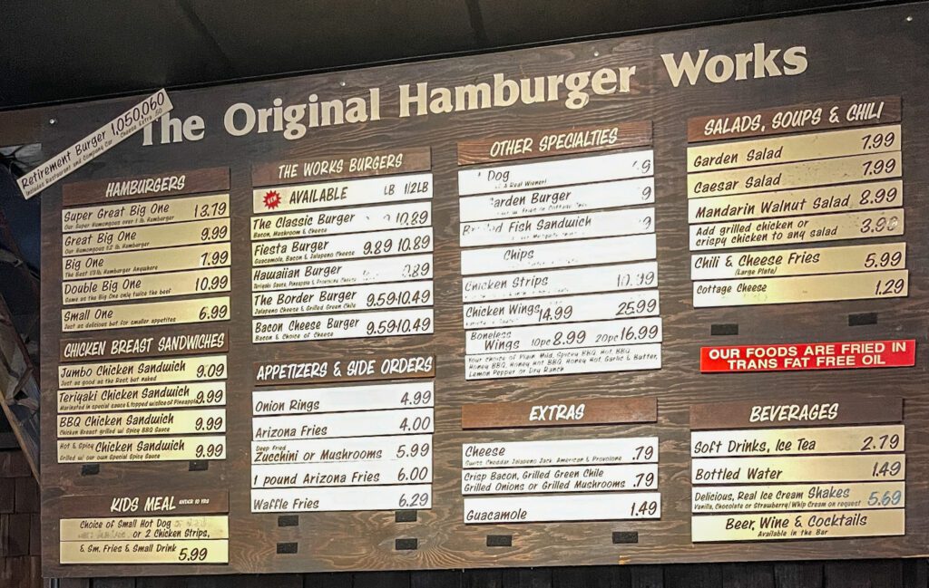 The Original Hamburger Works Menu - Phoenix, Arizona