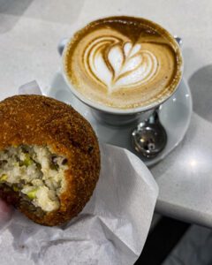 Pistacchio Arancini and Cappuccino