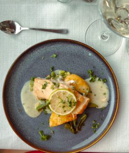 Lemon Salmon and Roast Potatoes on board The Fluvius