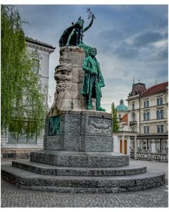 Statue of Preseren in Ljubljana Slovenia