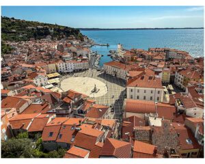 Tartini Square in Piran from St Georges belltower