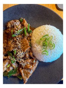 Mongolian Beef and Rice at Silk Izakaya